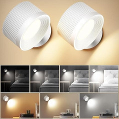 Ipflin Indoor Wall Light, Wall Lamp without Power Connection, 2 Pieces, 4 Brightness Levels, 3 Colour Modes, 360° Rotatable, Touch Control LED Wall Lighting for Living Room, Bedroom, White