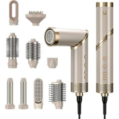 Airstyler 9-in-1 Hair Dryer with Hair Dryer Hair Styler, 110,000 rpm Ion Hair Dryer Warm Air Brush Set with 9 Attachments, for Blow-Drying, Curling, Volumizing, Straightening, Massaging, Gold