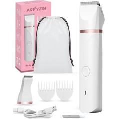Rechargeable Women's Shaver, Electric Intimate Shaver for Women, Facial Hair Remover for Women, 2 Interchangeable Snap-in Ceramic Blade Heads for Face, Armpit, IPX7, White