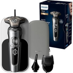 Philips Shaver Series 9000 Prestige Electric Wet and Dry Shaver, Bright Chrome, Lift & Cut Shaving System, SkinIQ Technology, Qi Charging Pad, Beard Styler, Nose Trimmer, Model SP9871/22