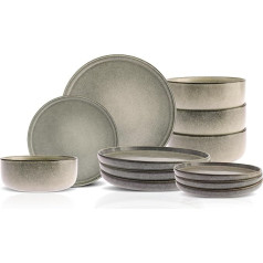 Karaca Skal Reactive Stoneware Dinnerware Set for 4 People, 12-Piece Tableware and Plates, Chic Table Service Set, Elegant Set for Everyday Use and Special Occasions