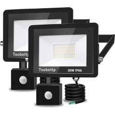 30 W LED Spotlight with Motion Sensor Outdoor, Super Bright 3500 K 3000 LM Warm White LED Floodlight with Motion Sensor, IP66 Waterproof Outdoor Floodlight for Garden, Courtyards, 2 Pieces