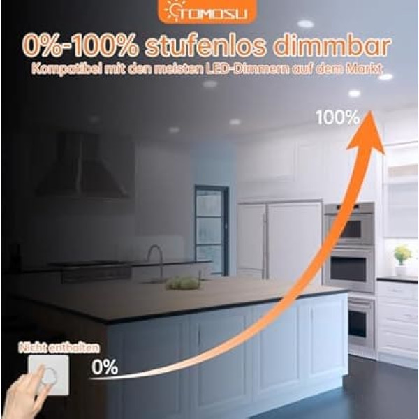 Tomosu Set of 20 LED Recessed Spotlights, 230 V, Dimmable, 5 W, 450 lm, IP44, Ultra Flat LED Spotlights, Cool White, 6000 K, Ceiling Spotlights, LED Flat 100 mm, Installation Depth 24 mm for Living