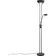 QAZQA - Modern Floor Lamp I Floor Lamp I Floor Lamp I Lamp I Lamp Black with Reading Light Including LED and Dimmer - Diva 2 Dimmers I Dimmable I Living Room I Bedroom I Uplighter - Steel Round I