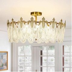Depuley Modern Crystal Ceiling Light, 60 cm Crystal Chandelier Gold, Semi Flush-Mounted Ceiling Light LED, Light with Elegant Design, E14 x 8 Lights for Living Room, Dining Room, Restaurant