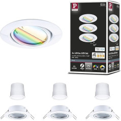 Paulmann 92466 LED Recessed Light Base Smart Home Zigbee Basic Set Swivelling Round 230 V 3 x 4.9 W 3 x 420 lm Dimmable 90 mm White Metal RGBW+