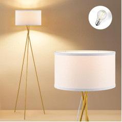 Home Sweet Home Modern Gold Metal Floor Lamp 53/53/138 cm with E27 LED Light Source 4 W 2700 K Retro Floor Lamp with Tripod with White Lampshade for Bedroom
