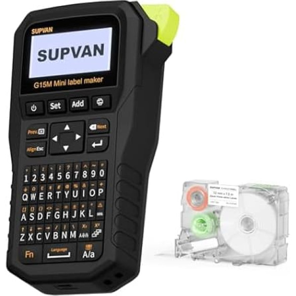 SUPVAN G15M Mini Industrial Label Printers with Labels, Rechargeable Labeling Device with QWERTZ for 6-15 mm Thermal Labels & Heat Shrink Tubes, Labelling Device for Factory, Outdoor Use