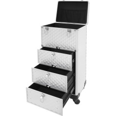 WooDerson Kosmetik Trolley mit 3 Schubladen, Makeup-Organizer mit 6 Schlüssel, Schminkkoffer Rolling Trolley, Kosmetikkoffer Trolley 34x27x107cm (Silber, Wasser Würfel Muster)