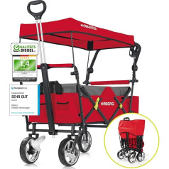 Hoberg Foldable Premium Handcart Incl. Roof with UV Protection (LSF30), Hand Trolley with Drink Holder, Cooler Bag (13 Litres), Telescopic Handle & Brakes, As Transport Trolley up to 80 kg Load