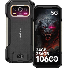 Ulefone Armor 27 Pro 5G Outdoor Mobile Phone, 24GB+256GB/2TB Android 14 Smartphone, 10600mAh/33W Wireless Charging, 50MP + 64MP Night Vision, 120Hz 6.78 Inch FHD+ Display, Fingerprint/Okta