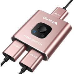 HDMI Splitter HDMI Switch, GANA 4K HDMI Splitter Bi-Directional 2 in 1 Out or 1 in 2 Out HDMI Splitter Manual HDMI Switch Supports HD 4K 3D for HD TV/Fire Stick/Xbox/PS3/PS4 (Rose Gold)