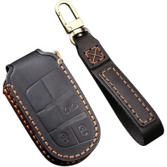 ontto Car Key Case Fits Chrysler 300C Jeep Renegade Compass Grand Cherokee Dodge Fiat 500X Remote Control Cover Leather Key Case Key Case Key Protection Case 3 Button Black