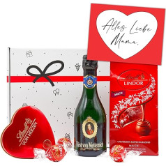 Mother's Day Gift Set | Gift Box with Lindt Chocolates, Chocolate, Sparkling Wine & Greeting Card with Desired Text