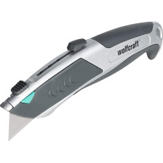 wolfcraft Trapezoidal Blade Knife with Auto-Load 4320000 - Robust Cutter Knife with Retractable Blade for Hand and DIY - With 6 Interchangeable Blades