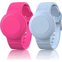 Wasserdichte Air-Tag-Armbänder für Kinder, kompatibel mit Apple Air-Tag-Findern mit weichem Silikon, Anti-Verlust-GPS-Artikelfinder, Schutzhülle für Kinder (Rosarot/Jeansblau), 2 Stück
