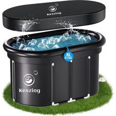 Keszing Foldable Bathtub, Ice Bath, Inflatable Bath, Adults, Ice Bathing Bin, Foldable Ice Bath Tub, Freestanding Ice Bin, Foldable Bath Barrel, Ice Barrel, Ice Bathing (Black, Oval 100 x 65 x 65 cm)