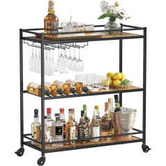 Lifewit Serving Trolley, 3 Tier Bar Cart on Lockable Wheels, Kitchen Trolley for 12 Glasses and 4 Wines, Serving Trolley with Wheels for Dining Room, 80.2 x 33.2 x 86 cm, Black