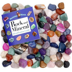 Trommelsteine, poliert, natürliche und gefärbte Edelsteine, 4,5 kg + pädagogisches farbiges Ausweisblatt und 27-seitiges Fels- und Mineralien-Identifikationsbuch Durchschnittliche Steingröße 2,5 cm,