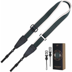 Padwa Lifestyle Adjustable Striped Camera Strap - 1.5 Inch Head Camera Straps Made of Cowhide Leather for Photographers, Adjustable Neck, Shoulder and Crossbody Strap with Quick Release for All