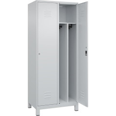 C + P Möbelsysteme C+P Classic Plus Black and White Locker Narrow 2 Compartments Shortened Divider Light Grey W 800 mm with Feet Cylinder Lock Divider Centre
