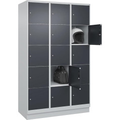 C + P Möbelsysteme C+P | 5er-Schließfachschrank Classic Plus | 3 Abteile | lichtgrau/grau | B 1200 mm | 15 Fächer | mit Bodensockel