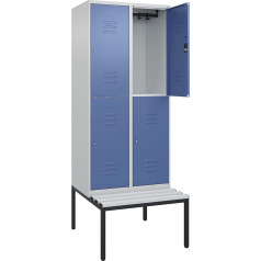 C+P | Doppelstock-Spind Classic Plus Sitzbank | 2 Abteile | lichtgrau/fernblau | B 800 mm | Zylinderschloss | untergebaut | Kunststoff