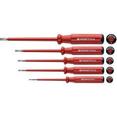 PB Swiss Tools VDE SCHLITZ Electrician PB 5538 Screwdriver Set 5 Pieces (0/1/2/3/4), Insulated up to 1,000 Volts, 100% Swiss Made, Red