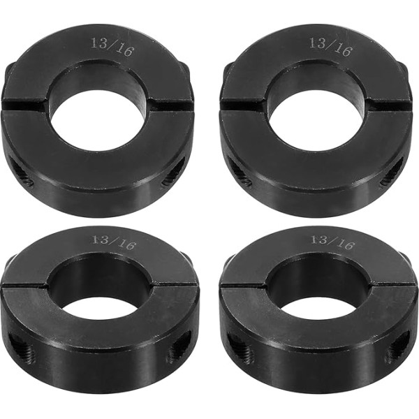 sourcing map 4 x doppelt geteilte Schaftmanschette für 13/16 Zoll Schaft, zweiteiliger Klemmkragen, 3,8 cm Außendurchmesser, 1,27 cm Breite, Schwarzoxid-Stahlschlossklemme, Stellschrauben-Stil