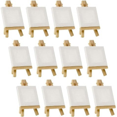 CONGRUI 12 Sets Mini-Leinwände und Staffelei, Malerei, Basteln, Zeichnen, Leinwand, 7,6 x 7,6 cm, Staffelei 12,7 cm