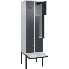 C + P Möbelsysteme C+P | Z-Spind Classic Plus Sitzbank | 2 Abteile | lichtgrau/grau | B 600 mm | Zylinderschloss | auskragend | Kunststoff