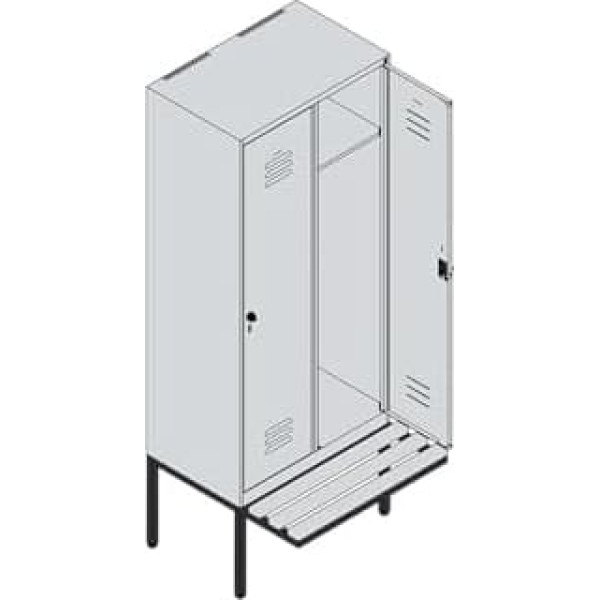 C + P Möbelsysteme C+P | Locker Classic Plus Bench | 2 Compartments | Traffic White | W 800 mm | Safety Rotary Latch | Canopy | Plastic
