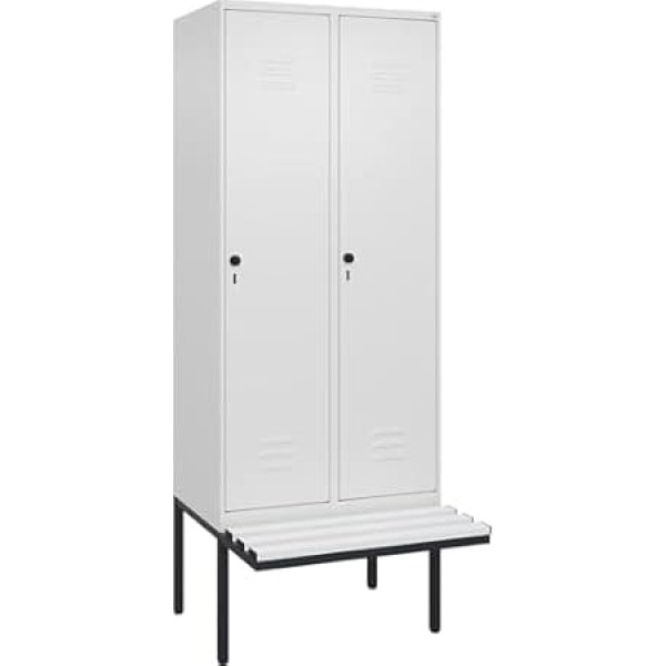 C + P Möbelsysteme C+P | Locker Classic Plus Bench | 2 Compartments | Traffic White | W 800 mm | Safety Rotary Latch | Canopy | Plastic