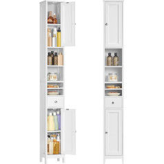 VASAGLE Bathroom Cabinet Tall Slim Storage Cabinet with Adjustable Shelves Drawer Open Compartments Small Space Modern Cloud White BBC765W01