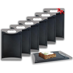 KPYTO Rectangular Breakfast Board Set of 6 + 1 Board Free, 25 x 16.5 cm, Chopping Board Set, Double-Sided, Non-Slip with Juice Groove, Black Boards with Grey Edge, Bread Board