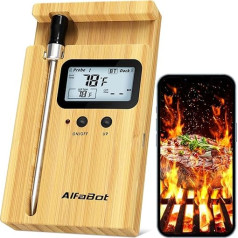 AlfaBot K2 Meat Thermometer Smart Wireless 160 m Bluetooth Grill Thermometer, Meat Thermometer Roasting Thermometer for Oven Grill Smoker Rotisserie Airfryer, App Control