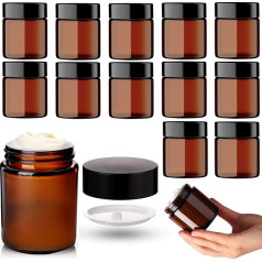 Brown Glass Ointment Jars with Lid (120 ml x 12 Pieces) - Glass Jar Cream Jars for Filling with Screw & Inner Lid - Ideal as Cosmetic Storage, for Creams, Ointments etc.
