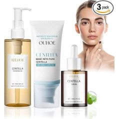 Centella Skin Care Set, Centella Cleansing Oil, Centella Serum & Sunscreen SPF 50, Madagascar Centella Light Cleansing Oil, Centella Asiatica Extract, Suitable for All Skin Types