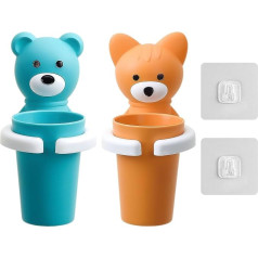 2 Pieces Cartoon Toothbrush Holder, Kids Toothbrush Cup, Suction Cup Storage Rack, Fixed Toothbrush Holder, Wall Mount