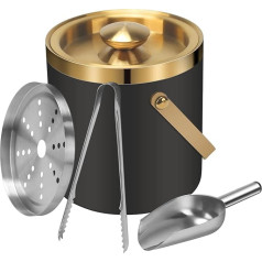 VirtuGro Isolierter Eiskübel, 2 l, doppelwandiger Vakuum-Eiskübel mit Deckel, Zange, Schaufel, Edelstahl, Champagnereimer für Cocktail, Bier, Wein, Eiskübel für Partys, Zuhause, Bars, Kneipen