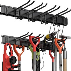 Gaethra Tool Holder with 6 Wall Brackets, Garden Tool Holder, Adjustable, Garden Tools Hanging for Garage Organisation, Garden, Yard, Basement, Black