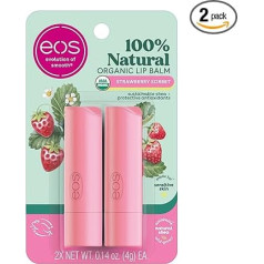 eos USDA Organic Lip Balm - Strawberry Sorbet | Lip Care to Moisturise Dry Lips | 100% Natural and Gluten Free | Long Lasting Hydration | 0.14 oz | 2 Pack