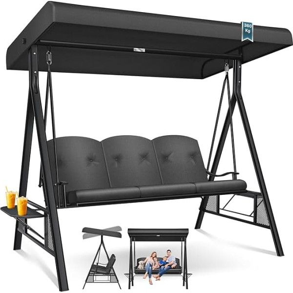 KESSER® Hollywood Swing with Sun Canopy 3-Seater and Seat Cushion | Garden Swing up to 360 kg Load Capacity | Garden Lounger with Non-Slip Feet | Swing Bench Water-Repellent for Outdoor and Indoor Use