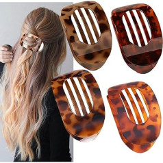 Hair Claw Clamp for Thick Hair, Non-Slip Hair Claws, Black Hair Claws, Large Hair Claw, Hair Accessories for Women and Girls, Leopard Print, 4 Pack