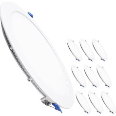 LED ATOMANT Pack of 10 LED Recessed Downlight Round Flat 225 mm 20 W CCT (Colour Selector Switch Warm White, Neutral White or Cool White), Diameter 205 mm, 1800 Lumen, Includes Driver