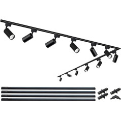 12-Lights LED Track Lighting Ceiling Light Industrial, 20 W Track Lighting Compelete Kit 6000 K Ceiling Spotlight Swivelling for Bedroom, Kitchen and Living Room with Extra 4 x 1 m Rails