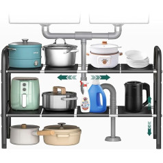 VexNook Sink Organiser - Expandable Shelf Under Sink | Adjustable Size: 49 x 25 x (52.5-88) cm | Shelf Under Sink for More Order (8 Removable Plates)