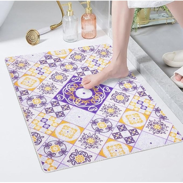 Non-Slip Shower Mat, 60 x 80 cm, Soft Comfort Bath Mat with Drainage Holes, PVC Loofah Massage, Safety, Non-Slip Bath Mat for Shower in Wet Areas, Quick Drying (Purple)