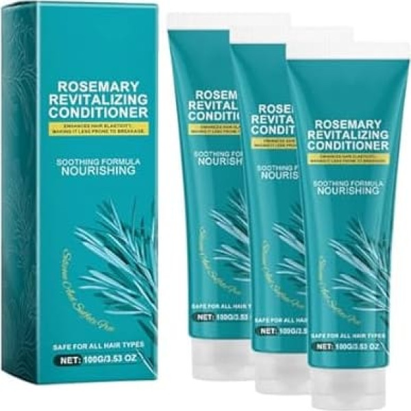 Organic Rosemary Revitalising Conditioner, Natural Cosmetics Hair Care Conditioner with Jojoba Oil, More Volume and a Healthy Scalp, Hair Conditioner without Silicone and Sulphates (3 Pieces)
