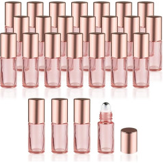 Mirrline Rollerflaschen für ätherische Öle, leere Kosmetikfläschchen, Behälter mit Edelstahl-Rollkugeln für Reisen, roségoldener Deckel, 25 Stück